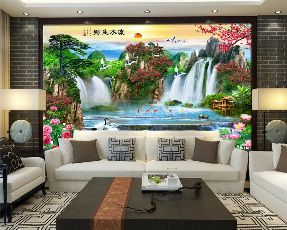 beibehang Индивидуална нова пейзаж живопис водопад телевизор, диван спалня хол фон тапети papel de parede4