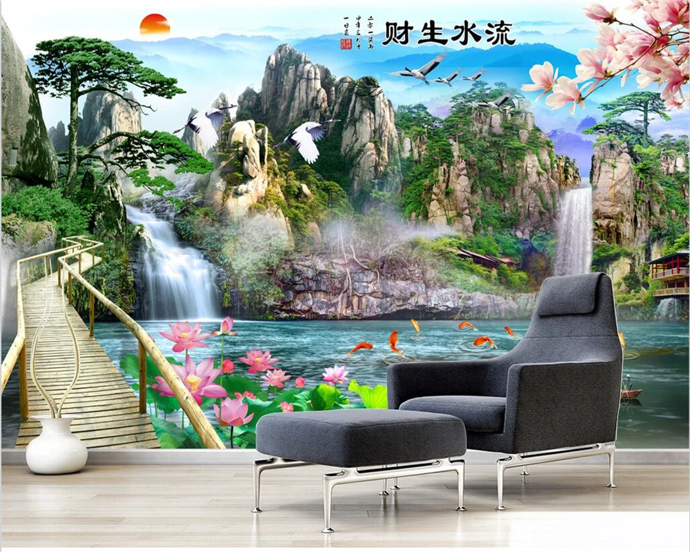 beibehang Индивидуална нова пейзаж живопис водопад телевизор, диван спалня хол фон тапети papel de parede5