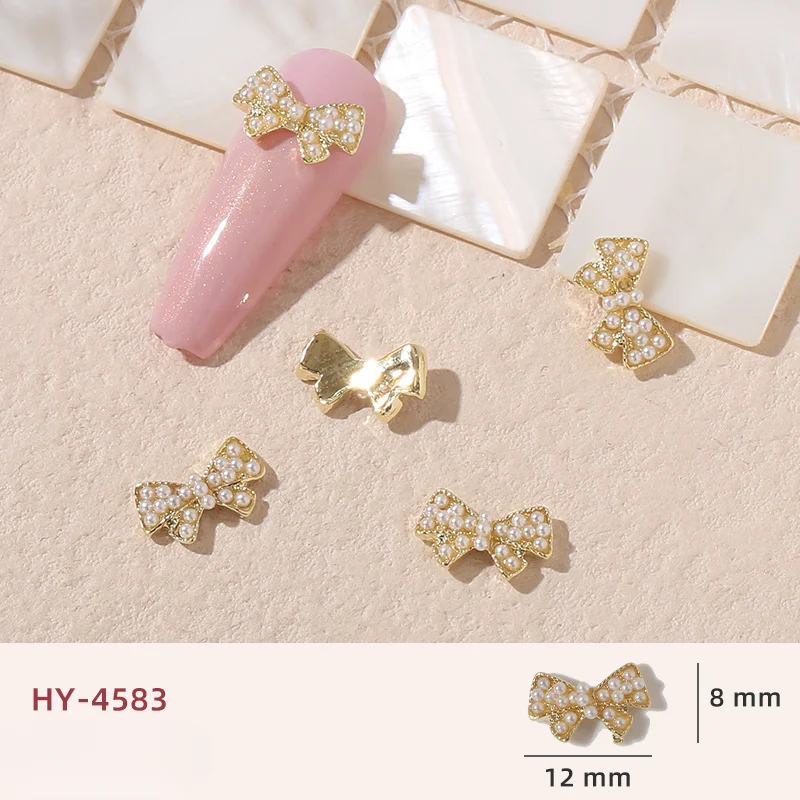 10 бр. златни/сребърни метални части за нокти, модерен 3D папийонка, висулки с кристали/перли, аксесоари за маникюр с папийонка, на художественото оформление5