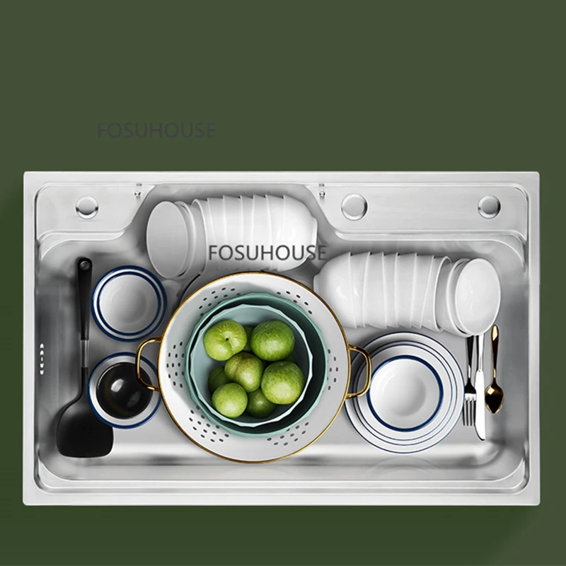 Мивка от неръждаема стомана Nano 304 за кухня, голям вграден однослойная домакински богат на функции кухненска мивка за гурме голям капацитет3