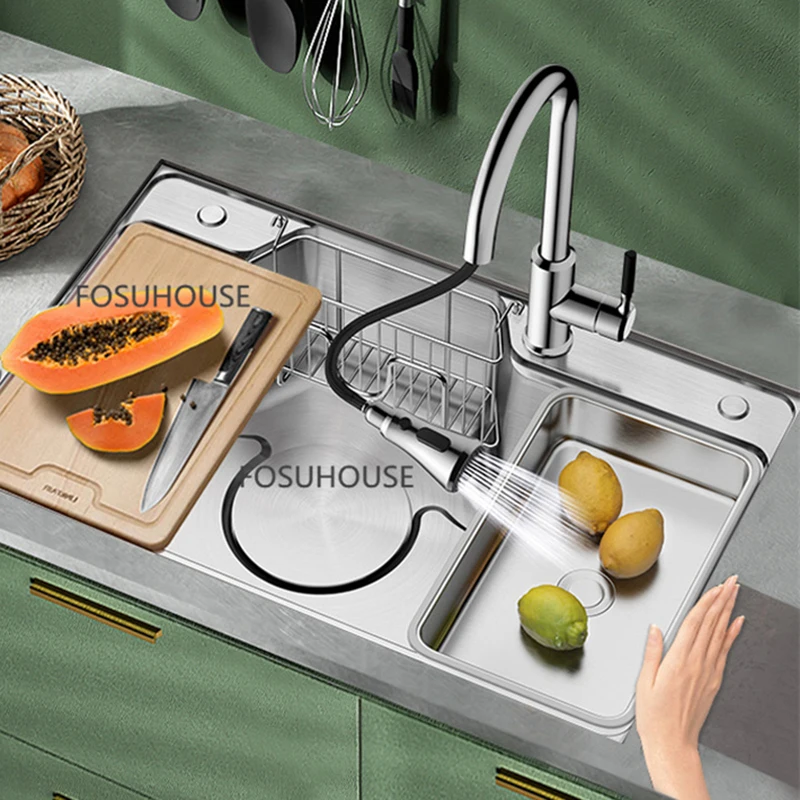 Мивка от неръждаема стомана Nano 304 за кухня, голям вграден однослойная домакински богат на функции кухненска мивка за гурме голям капацитет4