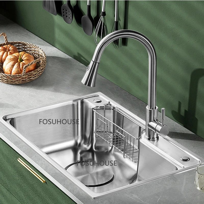 Мивка от неръждаема стомана Nano 304 за кухня, голям вграден однослойная домакински богат на функции кухненска мивка за гурме голям капацитет5
