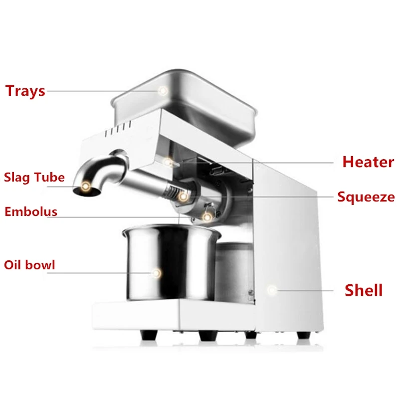 Мини машина за пресоване на фъстъчено масло в домашни условия е 220 v/110 В, машина за пресовано масло от соеви зърна, какао, висока скорост на извличане на масла4