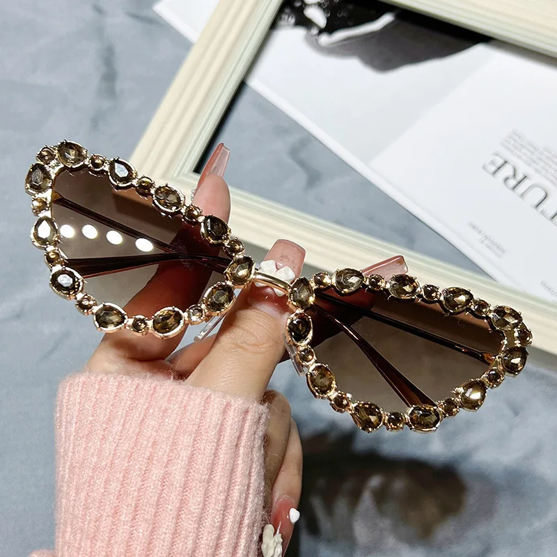 Луксозни маркови слънчеви очила с диаманти, дамски слънчеви очила в стил 