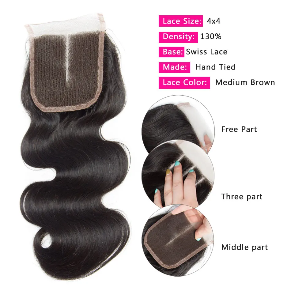 ALIBELE HAIR на малайзия обемна вълна, 3-4 греда със затварянето, удължаване естествена коса, тъкане на Реми коси, връзки с затваряне3