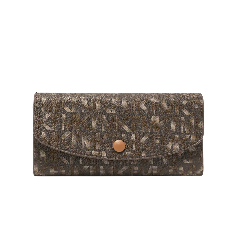 Модерен дълъг портфейл KUROYABU, мултифункционален портфейл Голям капацитет, с принтом MKF, изискана кожена чанта, чанта за преносим монети0