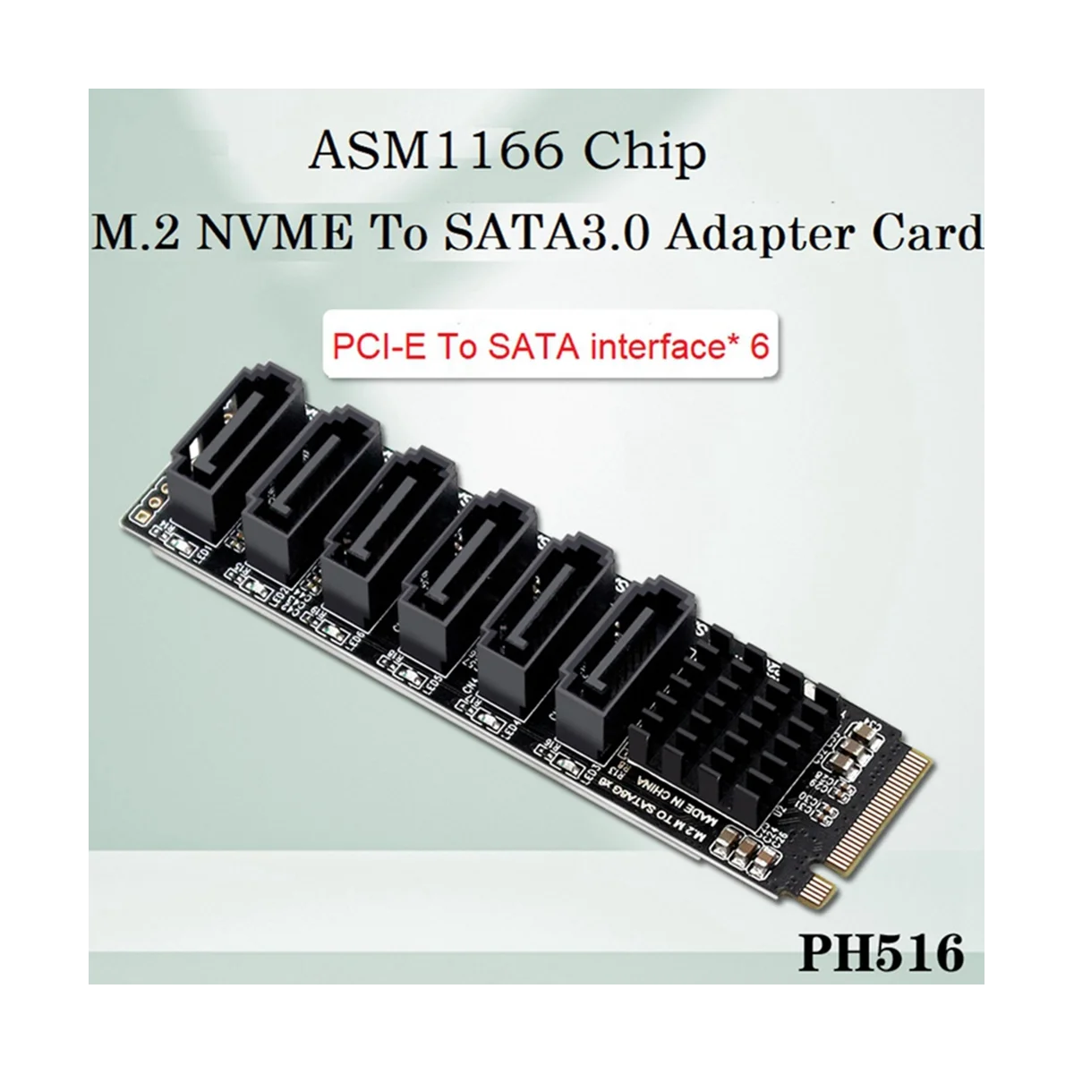 Такса за разширяване на M. 2 MKEY PCI-E Странично Card M. 2 NVME-SATA3.0 PCIE-SATA 6Gpbsx6-Портов карта за разширяване на ASM11661