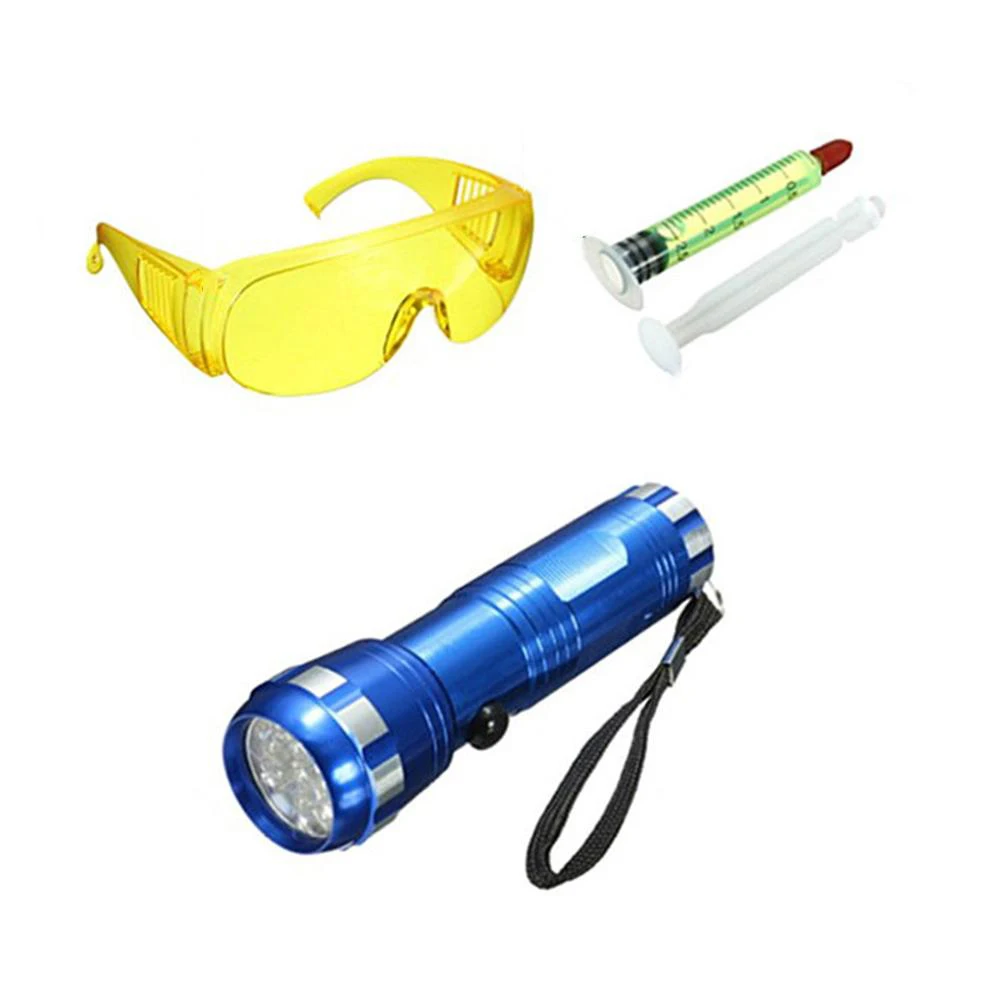 Автоматично флуоресцентно инструмент за откриване на течове, ремонт инструмент климатик, led UV фенерче, Очила, Набор от инструменти за флуоресцентна масло5