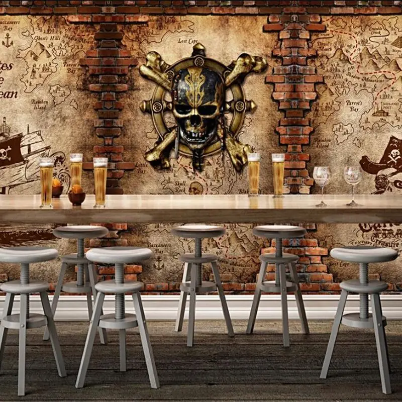 Индивидуални 3D тапети ретро пиратски кораб, бар, кафене, фонова стена, мотоциклет, ностальгическая тухлена стена, декоративна живопис фотообои0