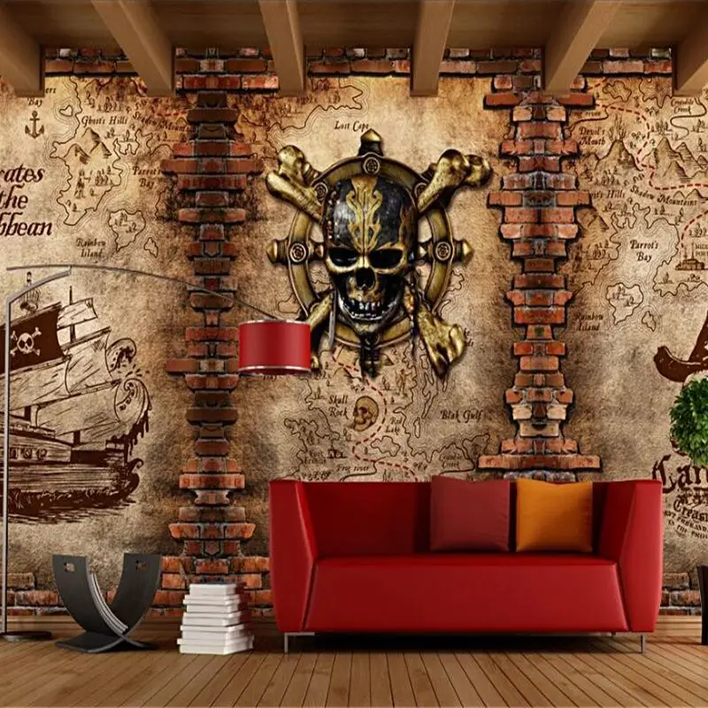 Индивидуални 3D тапети ретро пиратски кораб, бар, кафене, фонова стена, мотоциклет, ностальгическая тухлена стена, декоративна живопис фотообои1