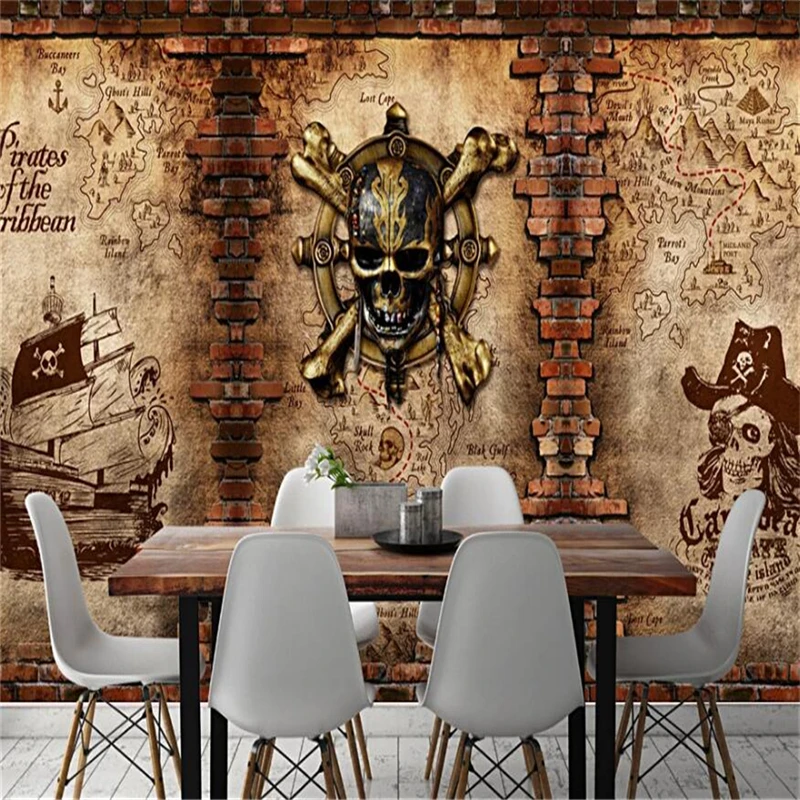 Индивидуални 3D тапети ретро пиратски кораб, бар, кафене, фонова стена, мотоциклет, ностальгическая тухлена стена, декоративна живопис фотообои2