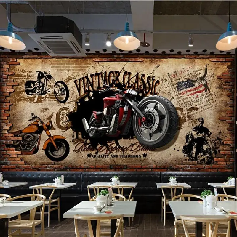 Индивидуални 3D тапети ретро пиратски кораб, бар, кафене, фонова стена, мотоциклет, ностальгическая тухлена стена, декоративна живопис фотообои3