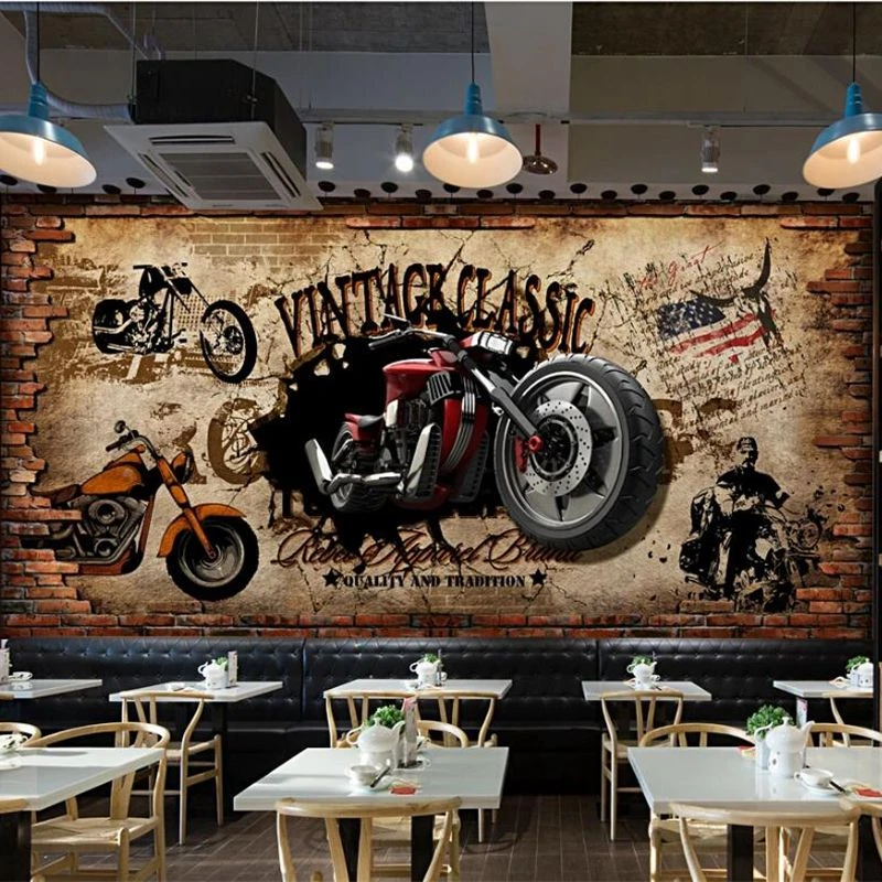 Индивидуални 3D тапети ретро пиратски кораб, бар, кафене, фонова стена, мотоциклет, ностальгическая тухлена стена, декоративна живопис фотообои5