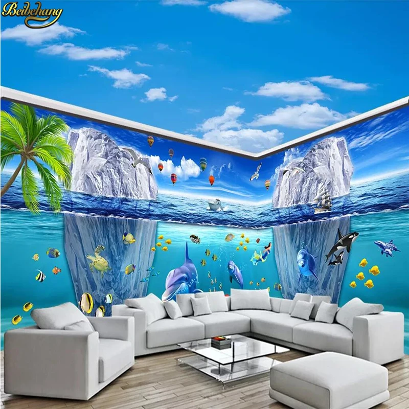 beibehang Потребителски 3D тапети на стенописите на красив подводен свят тема делфин космически 3D фул хаус тапети начало декор0