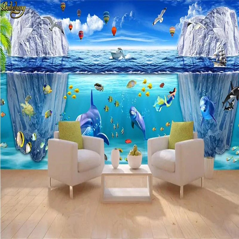 beibehang Потребителски 3D тапети на стенописите на красив подводен свят тема делфин космически 3D фул хаус тапети начало декор4