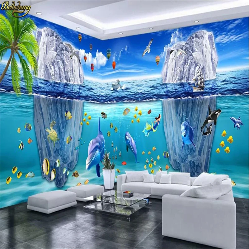 beibehang Потребителски 3D тапети на стенописите на красив подводен свят тема делфин космически 3D фул хаус тапети начало декор5