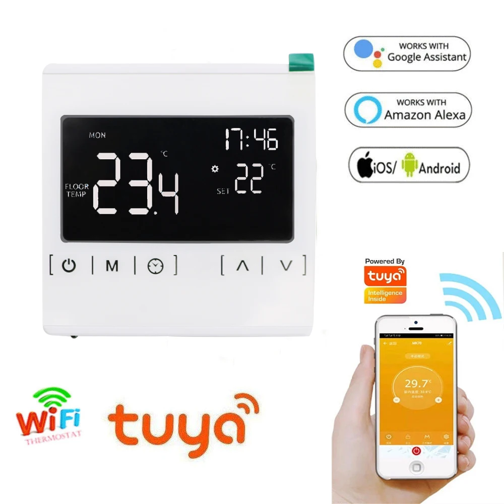 WiFi умен термостат, температурен регулатор за електрически подгряване на пода, работи с Алекса Google Home, за да Sasha и приложение Smart Life0