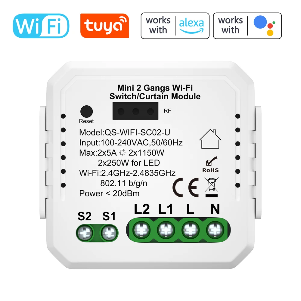 Модул Превключване завеса WiFi 3A в 2 групи, приложение за управление на автоматизация, контролер за включване-изключване, интелигентен автоматичен прекъсвач0