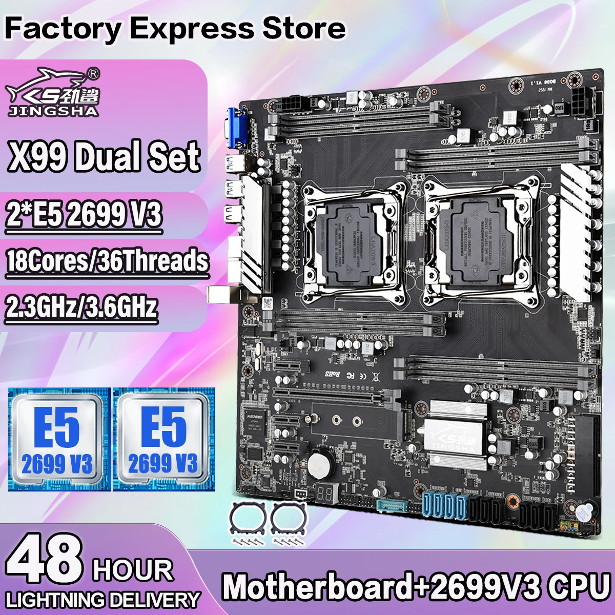 Комплект двоен дънната платка X99 с подкрепата на процесора 2 * E5 2699 V3 4-Канална оперативна памет 2133/2400 Mhz 10 * SATA 3.0 Intel LGA 2011-3 V3/V4 CPU Kit0