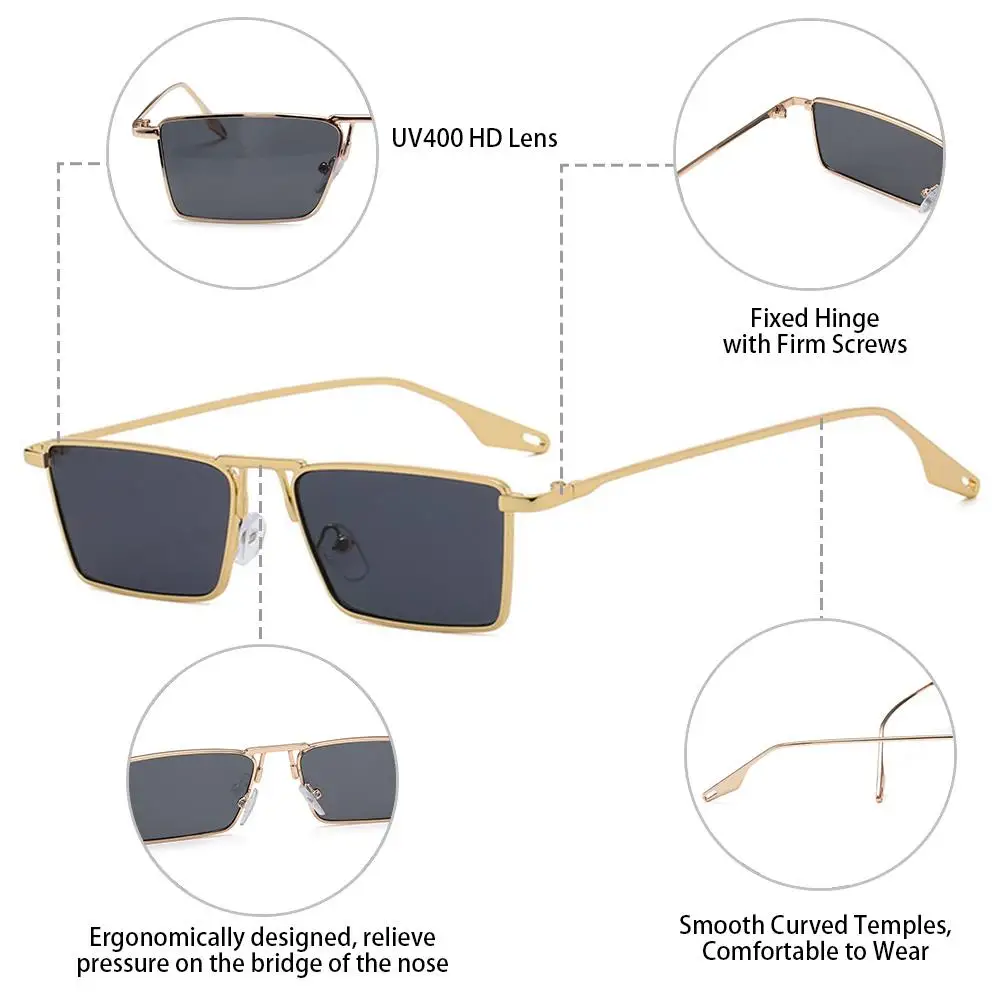 Корейски модни тесни слънчеви очила с защита от uv Правоъгълна форма в стил хип-хоп, метални слънчеви очила, нюанси точки2