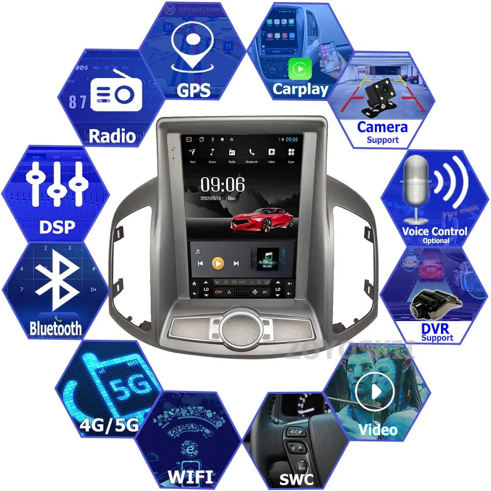 ZOYOSKII Android 10 Вертикален екран в стил Tesla автомобилен GPS навигация мултимедиен Радио аудио плейър за Chevrolet Captiva 2012-20175