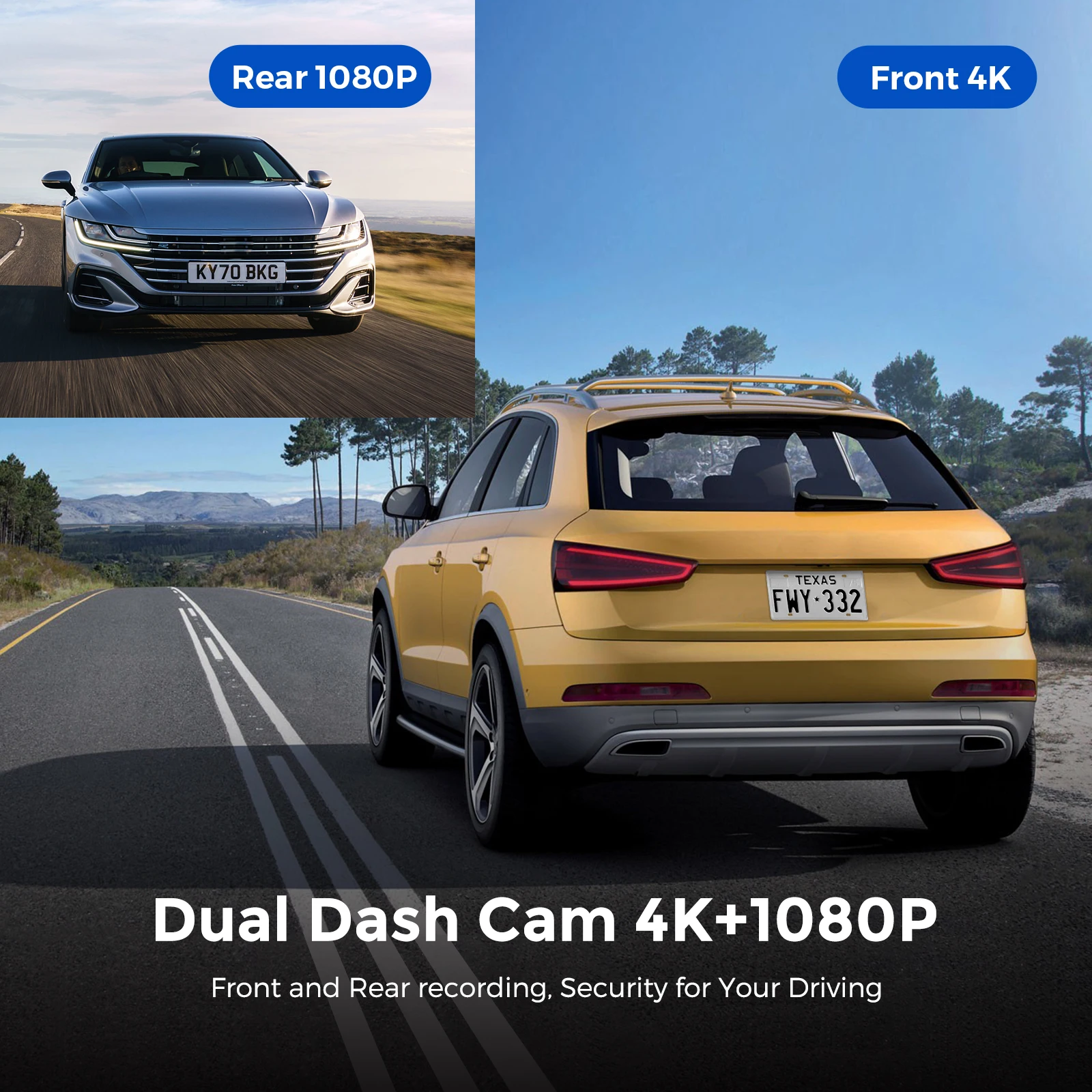AZDOME M300S Автомобилни регистратори 4K + 1080P Камера за задно виждане (безплатен 64G TF) Вграден GPS Wifi Автомобилен Видеорекордер С Гласов контрол Dash Камера за Супер Нощно виждане1