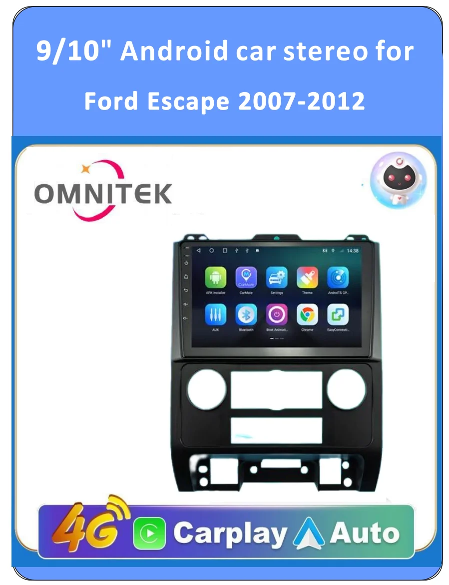 OMNITEK 2 Din Android Авто Радио Мултимедиен За Ford Escape Mazda Tribute 2007 2008 2009 2010 2011 2012 4G Wifi GPS Carplay a0