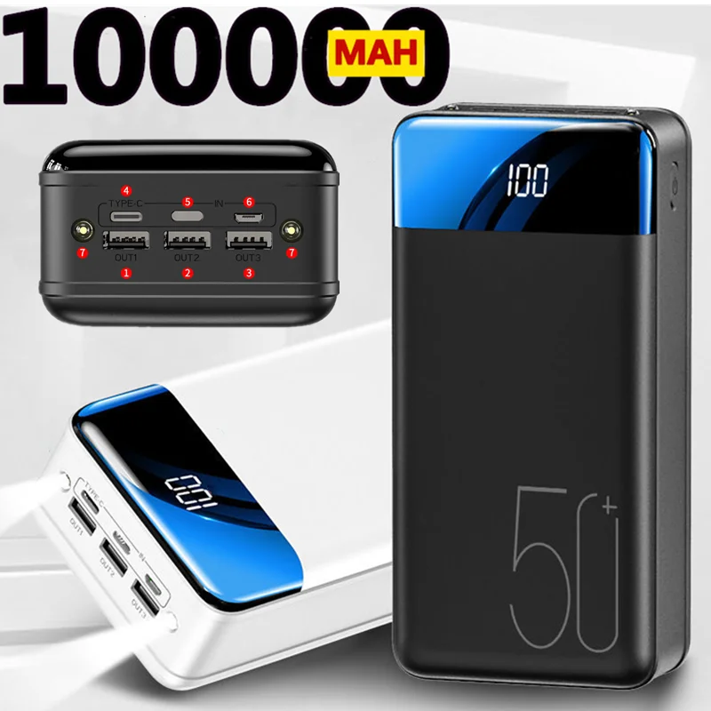 От 100 000 mah, USB захранване за бързо зареждане Led дисплей Портативен Мобилен телефон, таблет Външен източник на зареждане на батерията3