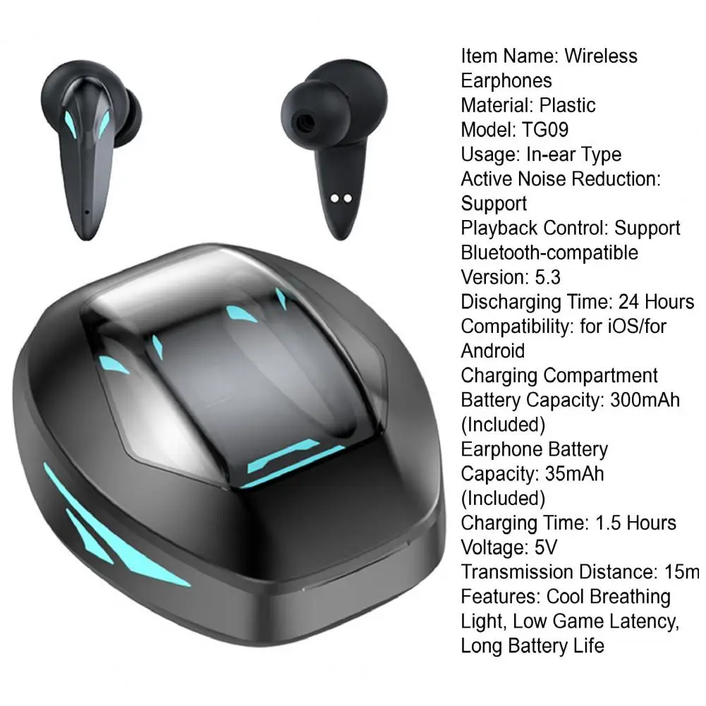 1 Комплект Безжични слушалки TG09 С ниска латентност в играта, Страхотно възпроизвеждане на музика, Универсални Bluetooth-съвместими слушалки в ушите 5.3 9D стерео4