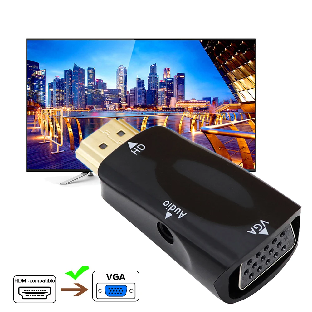 Адаптер за HDMI Male to VGA Женски Конектор 3.5 мм аудио HD 1080P аудио кабел Конвертор за преносими PC TV Box Компютърен дисплей Проектор4