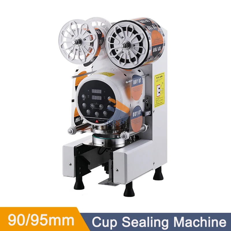 Търговски автоматична машина за запечатване чаши Модерен стилен лак за пластмасови чаши за чай с мехурчета калибър 90/95 мм с английската панел1