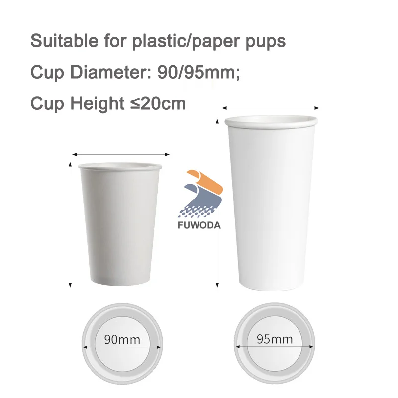 Търговски автоматична машина за запечатване чаши Модерен стилен лак за пластмасови чаши за чай с мехурчета калибър 90/95 мм с английската панел4