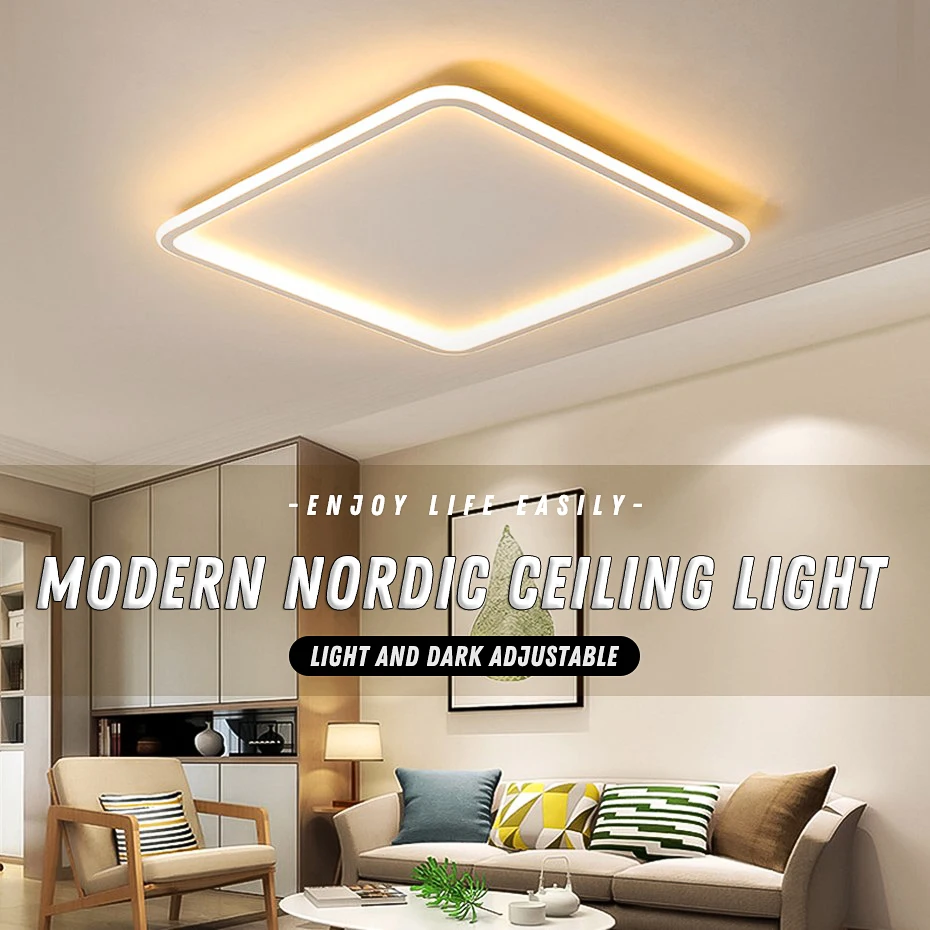 Ултра-модерният led квадратен тавана лампа със скандинавски черно-бял стил, плафониери за хол, трапезария, спалня, осветление2