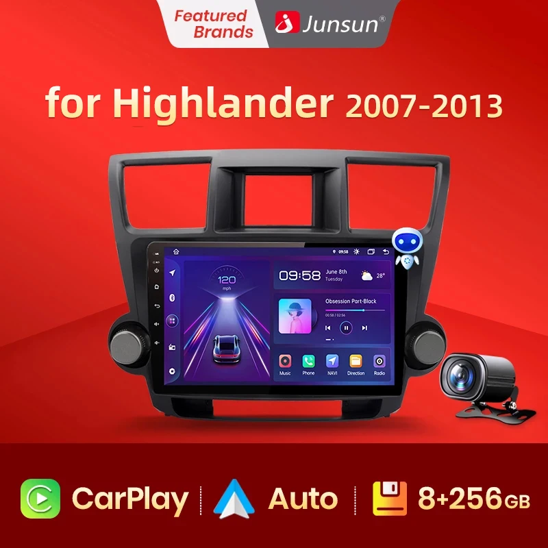Junsun V1 8 + 256 GB Android 10 За Toyota Highlander 2007-2013 Авто Радио Мултимедиен Плейър GPS Навигация Безплатно Android Auto0