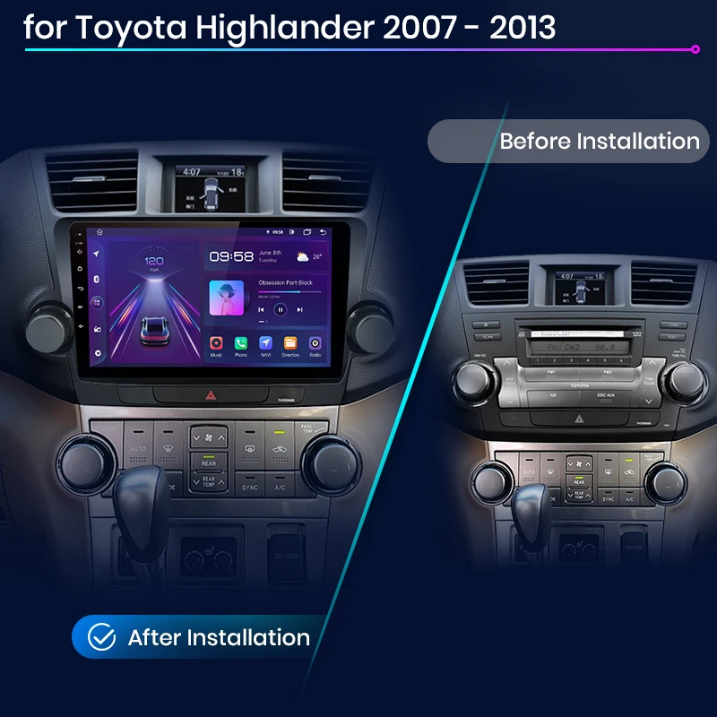 Junsun V1 8 + 256 GB Android 10 За Toyota Highlander 2007-2013 Авто Радио Мултимедиен Плейър GPS Навигация Безплатно Android Auto1