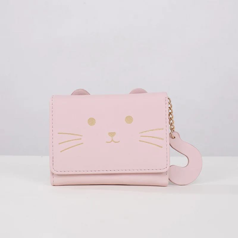 Жена чантата със сладък котка, кратък чантата си, trend малък модерен портфейл от изкуствена кожа, обикновен портфейл за монети, женствена чанта за карти на едро4