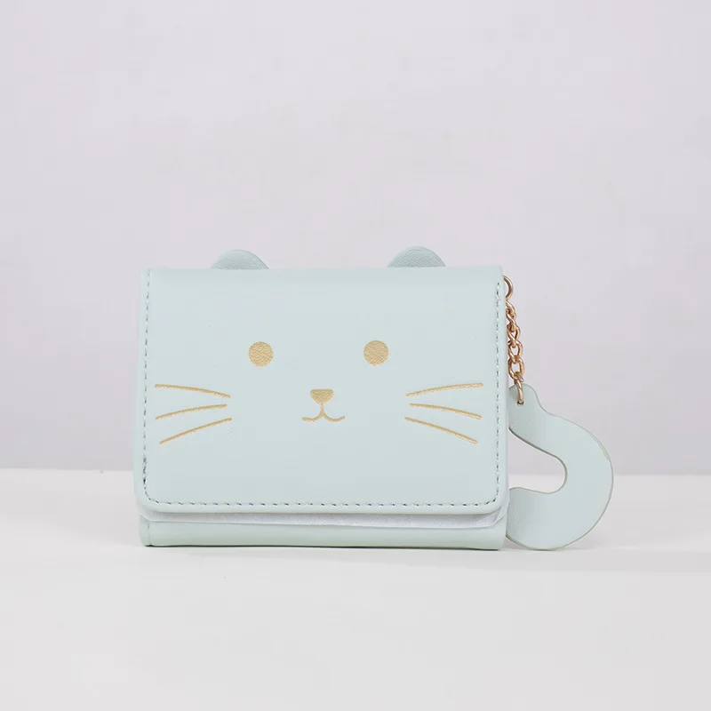 Жена чантата със сладък котка, кратък чантата си, trend малък модерен портфейл от изкуствена кожа, обикновен портфейл за монети, женствена чанта за карти на едро5