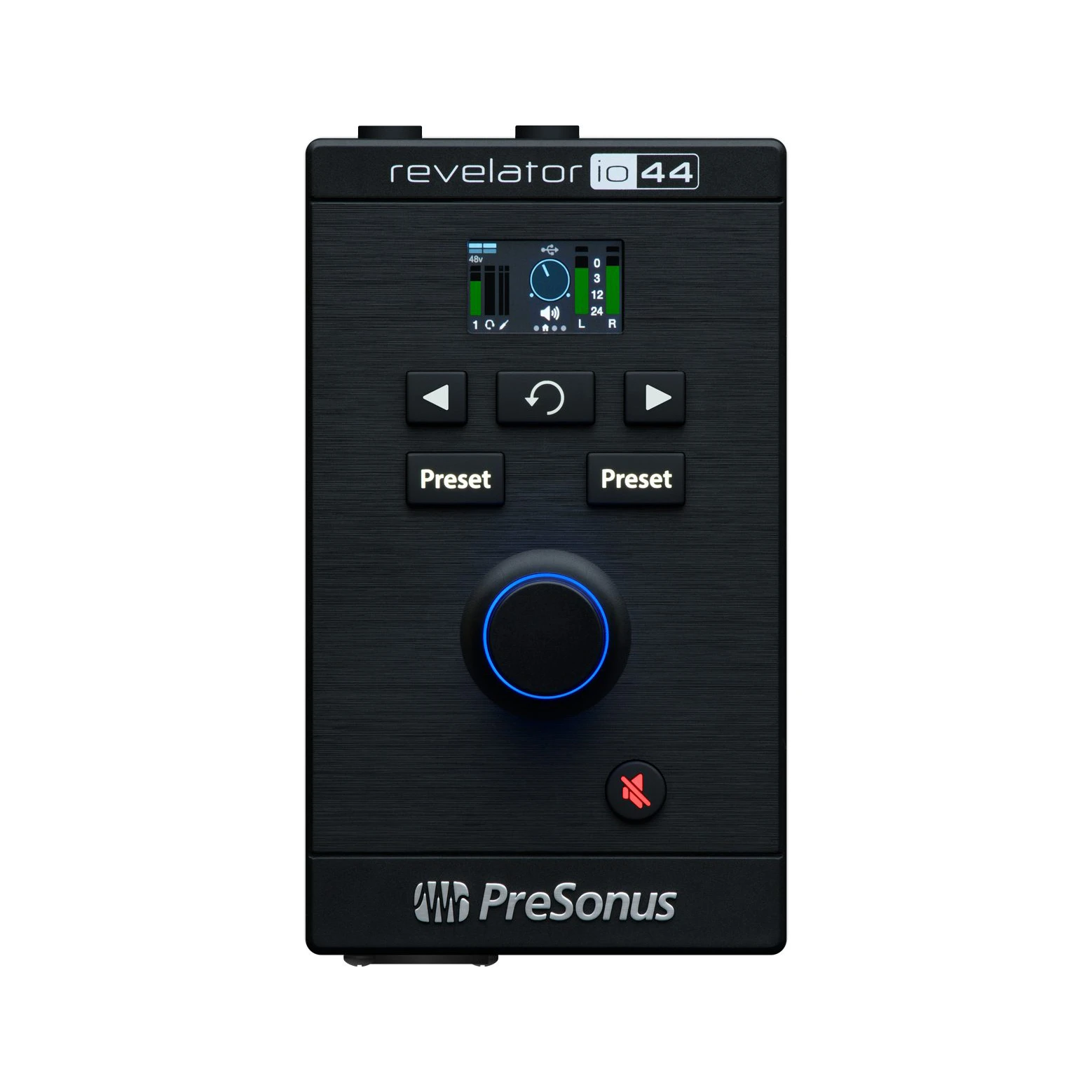 PreSonus Revelator io44 - Ультракомпактный аудиоинтерфейс, който е съвместим с мобилни шина USB-C®, за запис, стрийминг и подкастинг.0