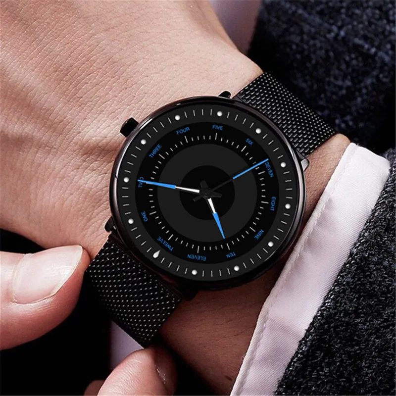2023 Минималистичные модерен мъжки часовник-тънки бизнес светещи класически кварцов часовник с мрежесто каишка от неръждаема стомана Relogio Masculino3