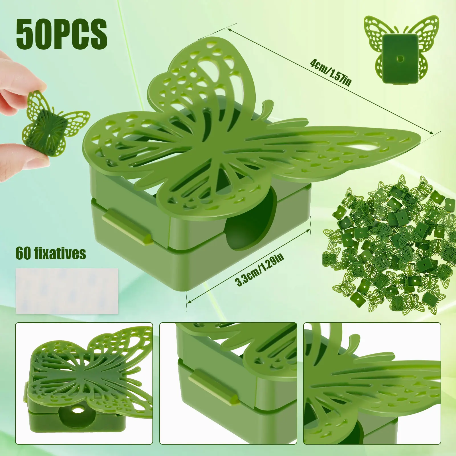 New50Pcs Скоби за Катерене по растенията Самозалепващи Скоби за монтиране на Стена за Катерене по растенията във формата На пеперуда, Скоби за подкрепа на предприятията за Еднократна употреба3