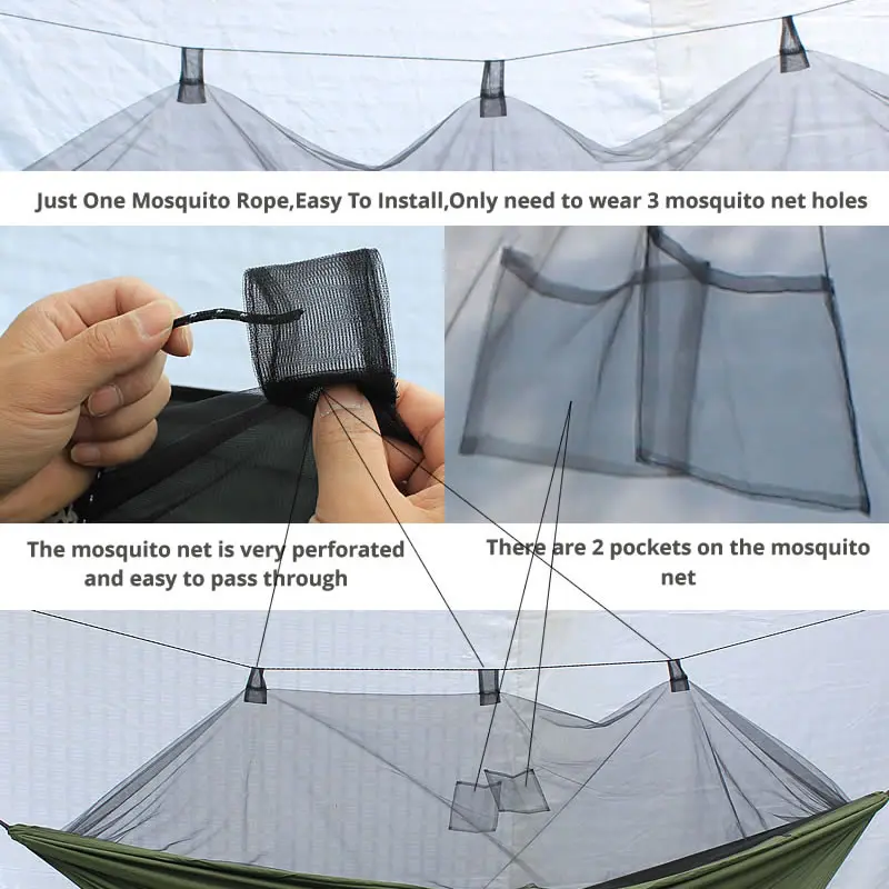 Лесно приспособима за хамак с комарите решетки, двоен хамак 260*140 см с вятърни на пирони, москитный навес, преносим за къмпинг и пътешествия2