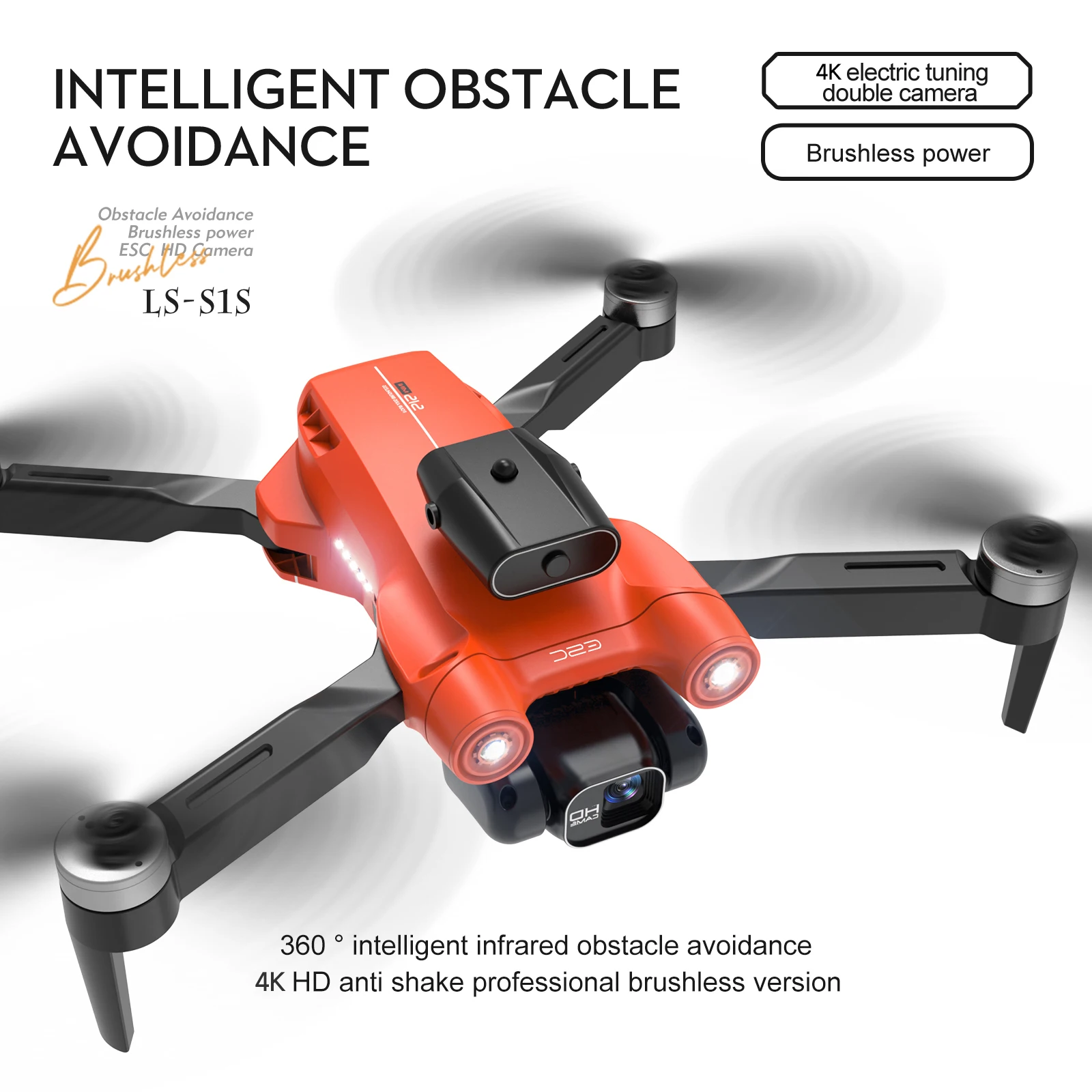 Нов Оранжев мини-дрон S1S с професионална HD камера 4k, 360-градусная въздушна фотография препятствия, бесщеточный моторници квадрокоптер0