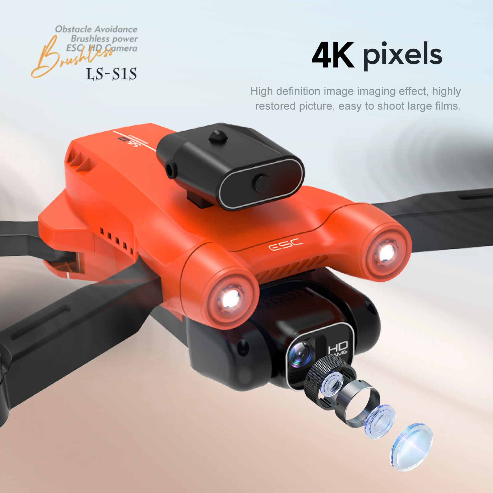 Нов Оранжев мини-дрон S1S с професионална HD камера 4k, 360-градусная въздушна фотография препятствия, бесщеточный моторници квадрокоптер5