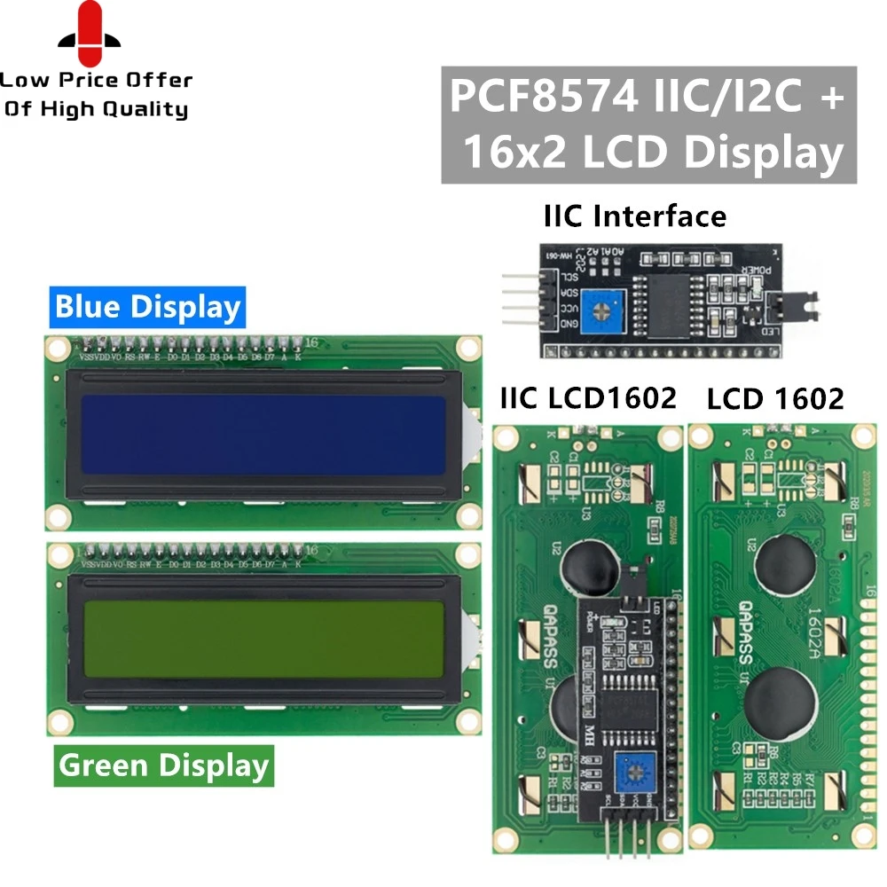 LCD1602 1602 LCD Модул Синьо/Жълто-Зелен Екран 16x2 знаков LCD дисплей PCF8574T PCF8574 IIC I2C Интерфейс 5 за arduino0