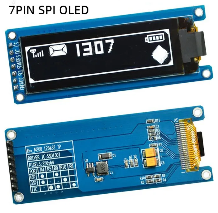 IPS 2,08 инчов 24P Бял PM OLED Екран Модул SSD1307 Drive IC 7PIN SPI/4PIN Интерфейс I2C 3,3-128*32 Паралелен1