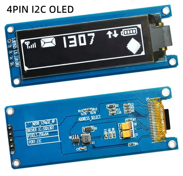IPS 2,08 инчов 24P Бял PM OLED Екран Модул SSD1307 Drive IC 7PIN SPI/4PIN Интерфейс I2C 3,3-128*32 Паралелен2