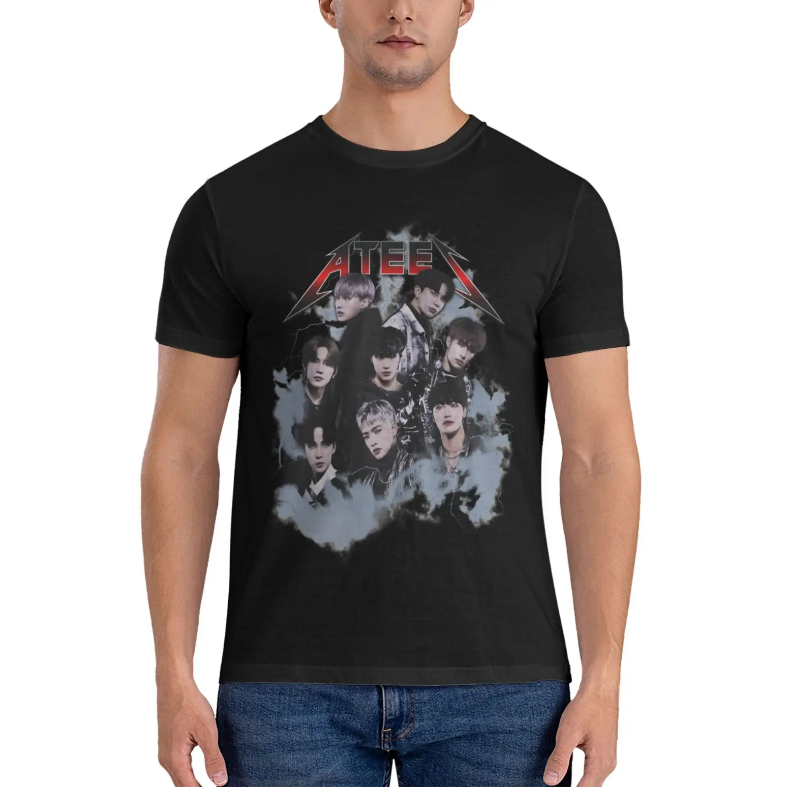 ATEEZ - Реколта класическа тениска в стила на рок-контрабандния на 80-те години, мъжки памучен тениска, мъжки спортни ризи, блузи летни0