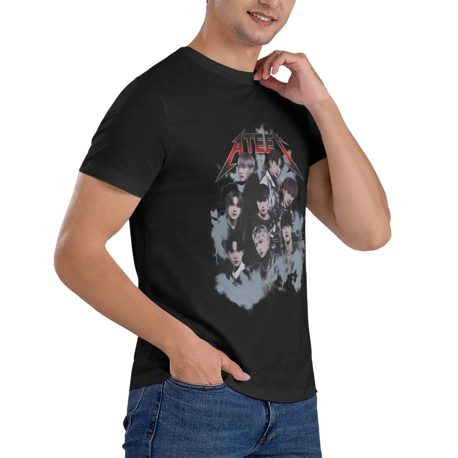 ATEEZ - Реколта класическа тениска в стила на рок-контрабандния на 80-те години, мъжки памучен тениска, мъжки спортни ризи, блузи летни2