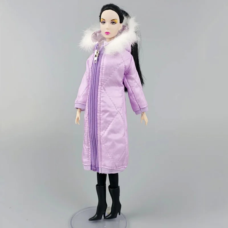 Виолетовият Зимата на Топло Дълго Палто за Барби кукли, Дрехи, Парк с качулка за 1/6 кукли BJD, Яке 1:6, Аксесоари за кукли, Играчки1