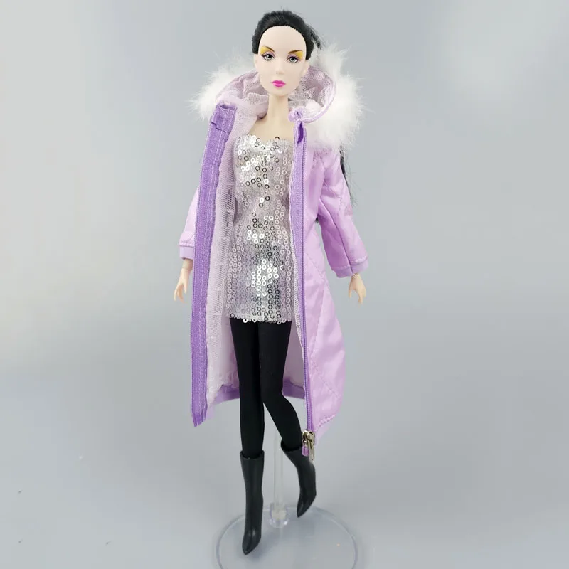 Виолетовият Зимата на Топло Дълго Палто за Барби кукли, Дрехи, Парк с качулка за 1/6 кукли BJD, Яке 1:6, Аксесоари за кукли, Играчки2